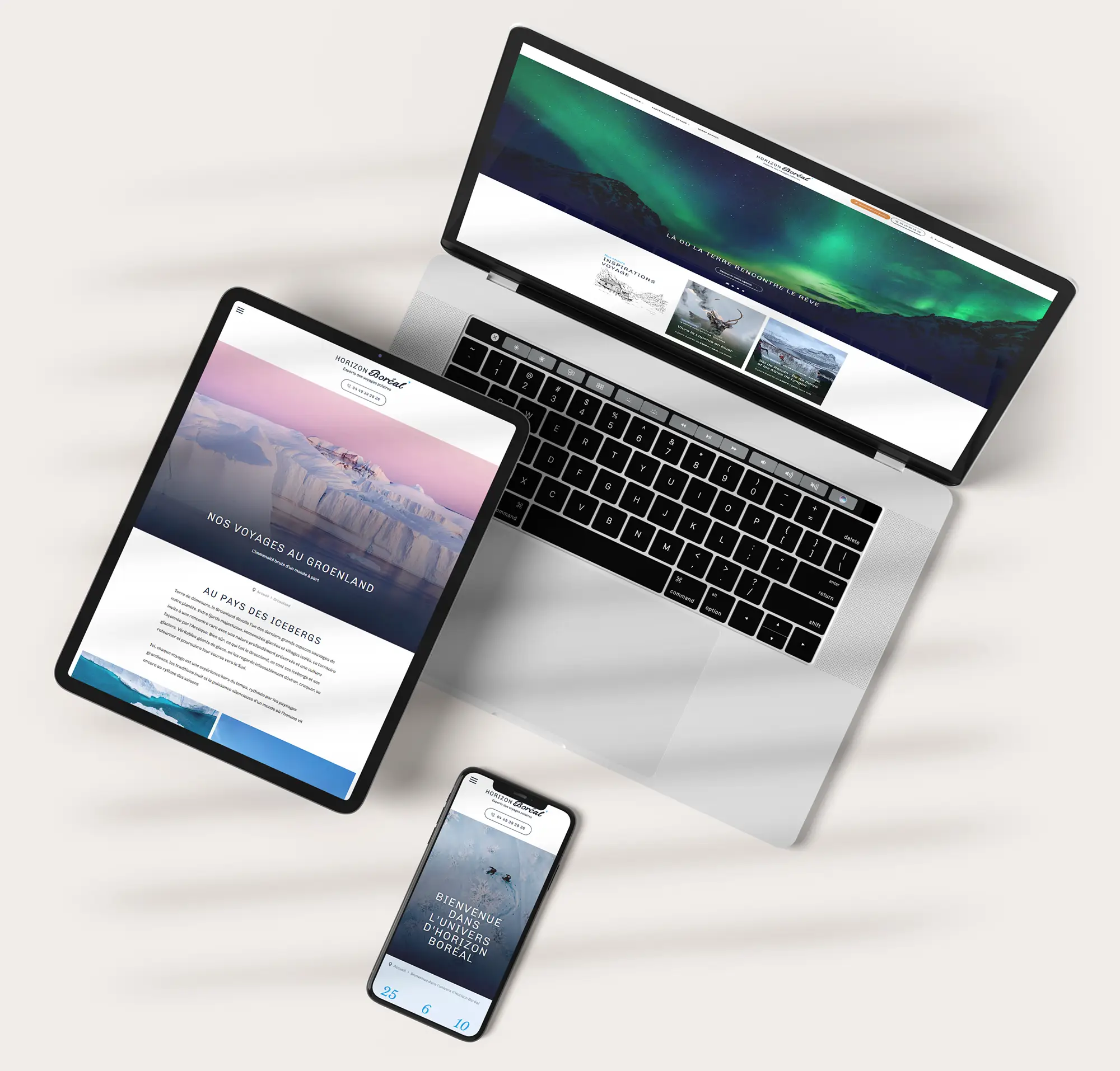 Horizon Boréal - Création graphique et développement d'un site Internet pour une agence de voyages polaires, dans le Grand Nord