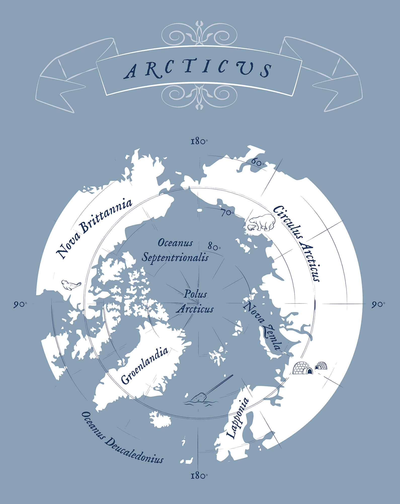 Cartographie - Création de cartes illustrées créatives - Ici une carte de la calotte glaciaire Arctique pour le magazine Roadbook © Kalao Studio