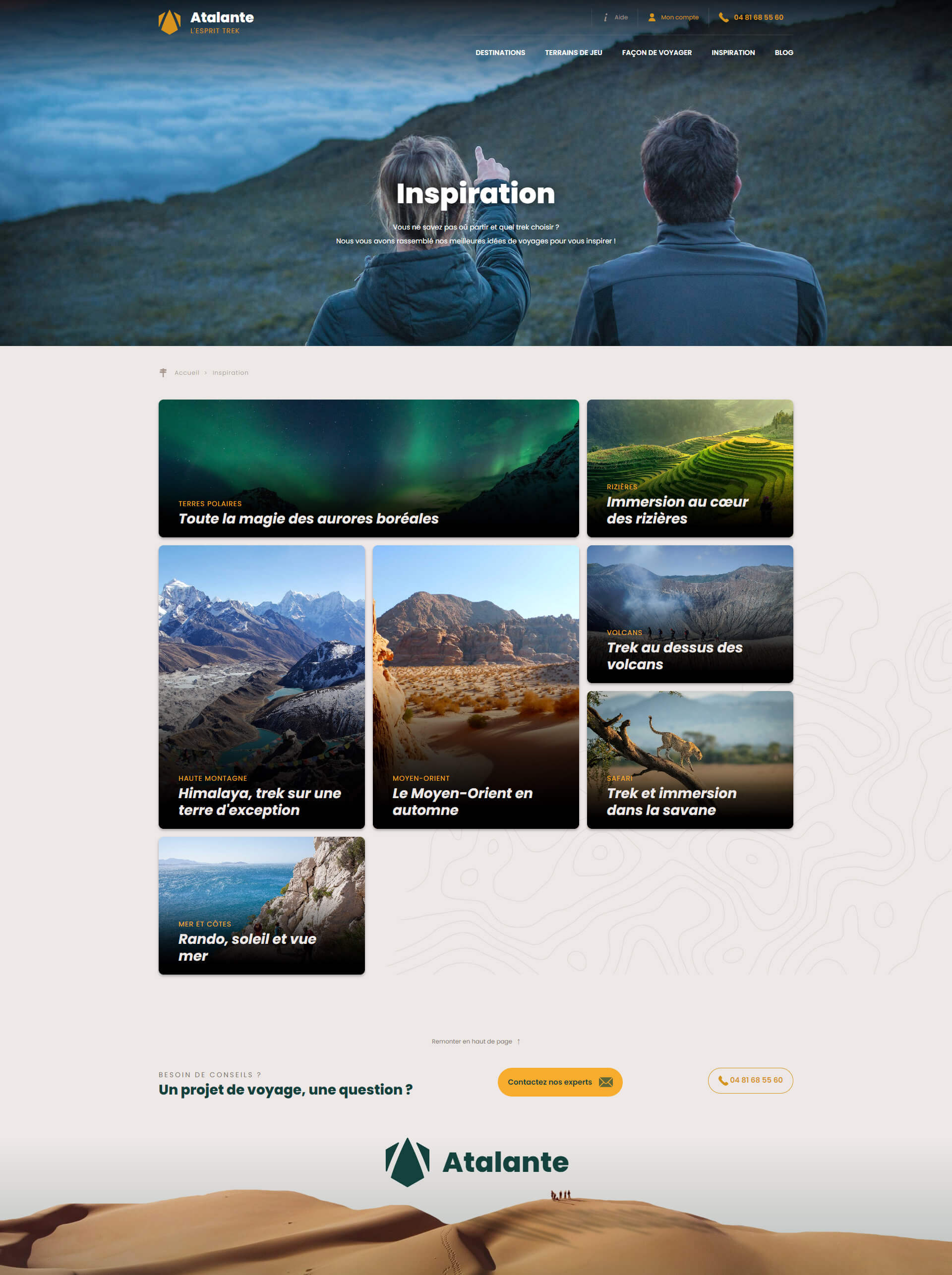 Atalante : page Inspiration - Réalisation d'un site Internet de voyages d'aventure, treks et randonnées