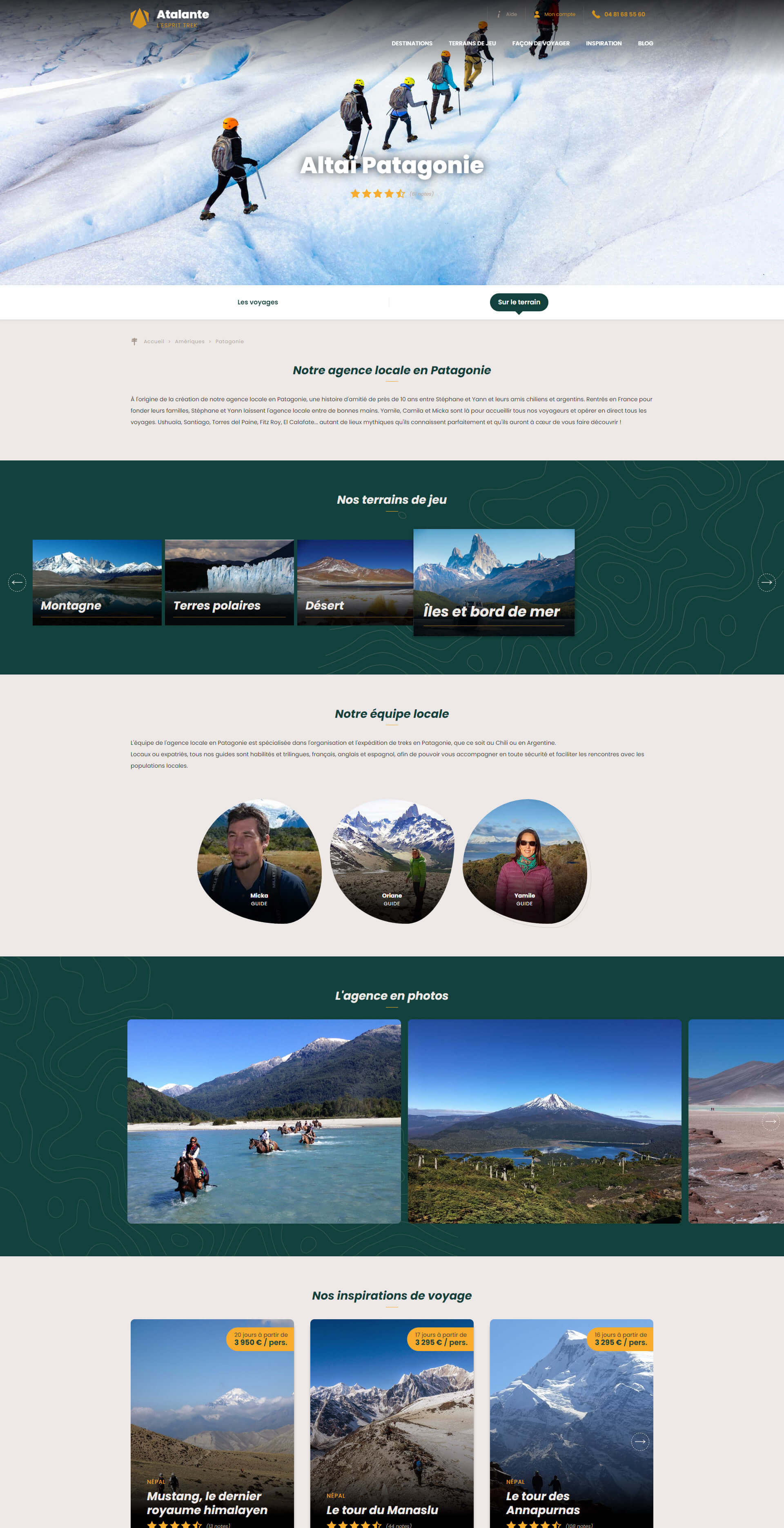 Atalante : page Agence locale - Réalisation d'un site Internet de voyages d'aventure, treks et randonnées
